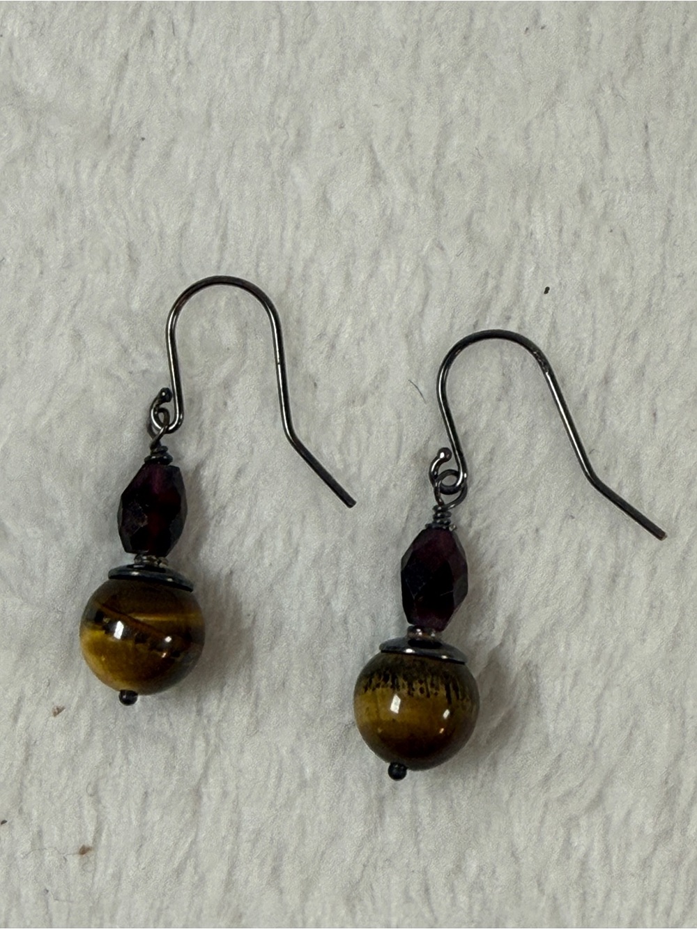 Tiger Eye & Garnet Bead Necklace with Matching Earrings - Brown Handmade Jewelry - Picture 4 of 6